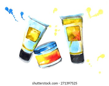 The set of cosmetics. Watercolor vector illustration