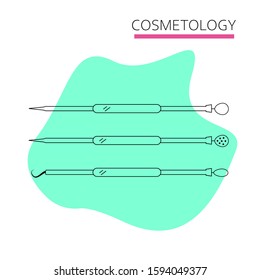 Set of cosmetologist tools. Medical instruments. Facial cleansing tools. Vector.