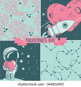 set of cosmic backgrounds and cards for valentine's day, vector illustration