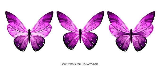 A set of cosmic butterflies on a white background.
