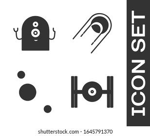Set Cosmic ship, Alien, Solar system and Satellite icon. Vector