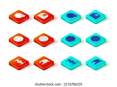 Set Cosmic ship, Astronomical observatory, Earth globe, Planet,  and  icon. Vector