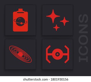 Set Cosmic ship, Planet, Falling star and Planet icon. Vector