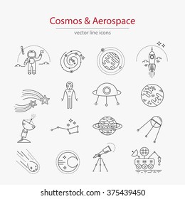 Set of cosmos and aerospace icons made in modern line style vector