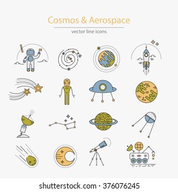 Set of cosmos and aerospace icons made in modern line style vector