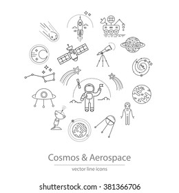 Set of cosmos and aerospace icons made in modern line style vector