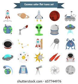 Set of cosmos color flat icons for web and mobile design