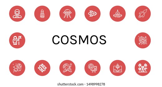 Set of cosmos icons such as Astronaut, Rocket, Ufo, Universe, Armillary sphere, Astronomy, Booster, Galaxy , cosmos