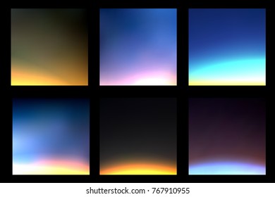 Set of cosmos and space vector background with light silhouette of Earth and northern lights. Deep dark space blurry background