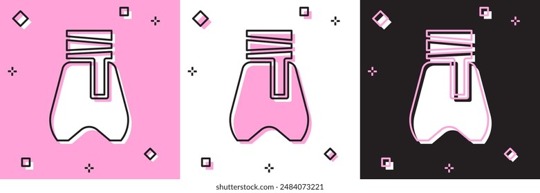 Conjunto de pantalones cosacos con un icono de cinturón aislado en rosa y blanco, fondo negro. Los cosacos. Vector