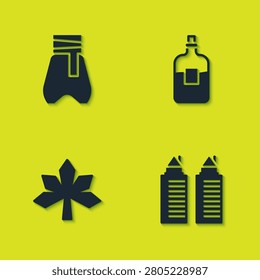 Set Cossack pants, Two towers in Dnipro, Chestnut leaf and Bottle of vodka icon. Vector