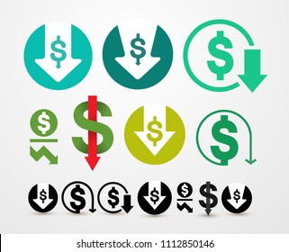 Set Of Cost Reduction Icon. Expense Abbreviation Vector Illustration. Isolated On White Background