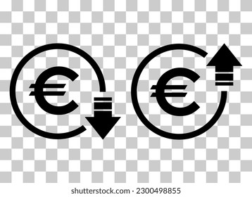 Set of cost symbol euro increase and decrease icon. Money vector symbol isolated on background . svg