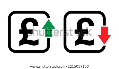 Set of cost symbol pound increase and decrease icon. Money vector symbol isolated on background .
