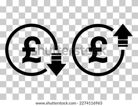 Set of cost symbol pound increase and decrease icon. Money vector symbol isolated on background .