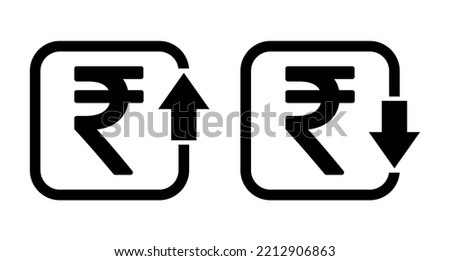 Set of cost symbol rupee increase and decrease icon. Money vector symbol isolated on background .