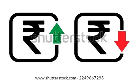 Set of cost symbol rupee increase and decrease icon. Money vector symbol isolated on background .