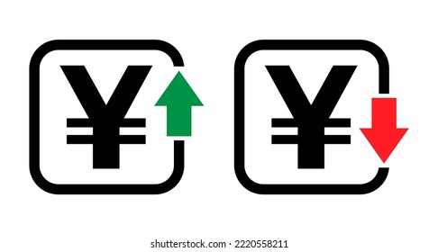 Set of cost symbol yuan increase and decrease icon. Money vector symbol isolated on background .
