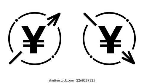 Set of cost symbol yuan increase and decrease icon. Money vector symbol isolated on background .
