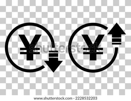 Set of cost symbol yuan increase and decrease icon. Money vector symbol isolated on background .