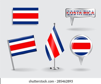 Set of Costa Rican pin, icon and map pointer flags. Vector illustration.