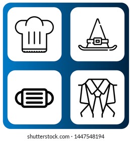 Set of costume icons such as Chef hat, Witch hat, Mask, Suit , costume
