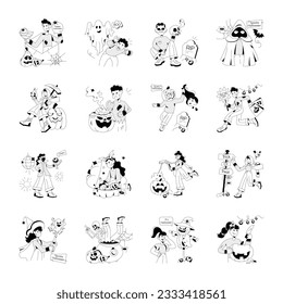 Set of Costume Party Hand Drawn Illustrations 


