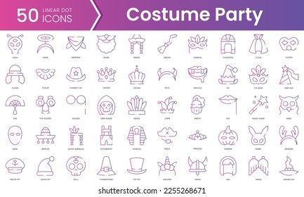 Set of costume party icons. Gradient style icon bundle. Vector Illustration