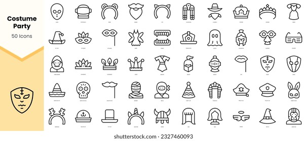 Set of costume party Icons. Simple line art style icons pack. Vector illustration