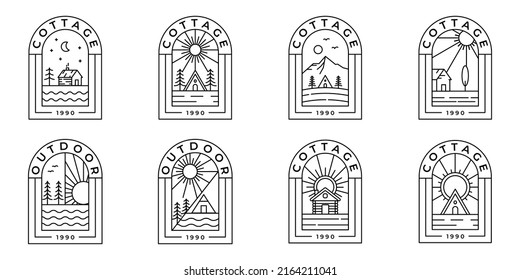 set of cottage badge logo line art vector design