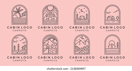 set of cottage or cabin line art minimalist simple vector logo illustration design