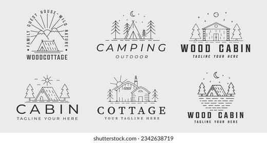 set of cottage camping logo line art vintage vector illustration template icon graphic design