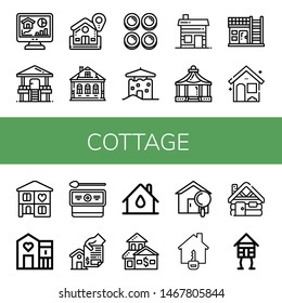 Set of cottage icons such as Home, Hut, Izba, Curd, House, Shelter, Cottage, Cabin, Wooden house , cottage