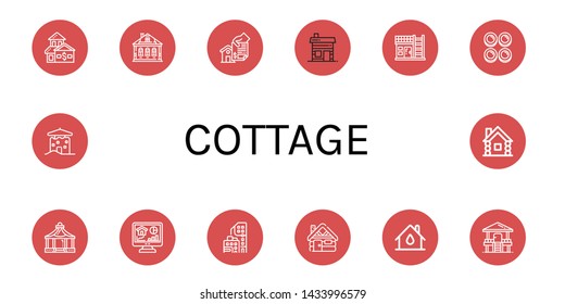 Set of cottage icons such as House, Izba, Home, Hut, Curd, Shelter, Condominium, Cabin, Wooden house , cottage