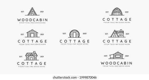 Set of cottage line art minimalist logo vector illustration design