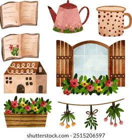 Set of Cottagecore Illustration. Village. Rural Life. Cottage Core.