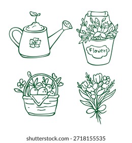 Set of cottagecore rustic floral sketches