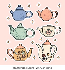 Set of cottagecore teapots planner stickers collection. stickers for tea lovers.	