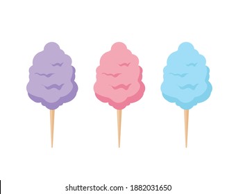 Set Cotton Candy Isolated On White Background. Candy Floss. Vector Stock