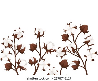 Set of cotton flower branch vector illustration isolated on white background