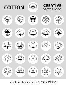 Set of cotton icon. Creative line logo. natural organic fiber sign. Can be used for web, mobile, and graphic design. Vector illustration.