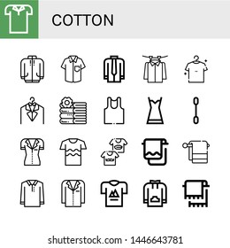 Set of cotton icons such as Polo shirt, Long sleeve, Shirt, Laundry, Towels, Undershirt, Nightgown, Cotton swab, Shirts, Towel, Jacket, T shirt, Sweatshirt , cotton