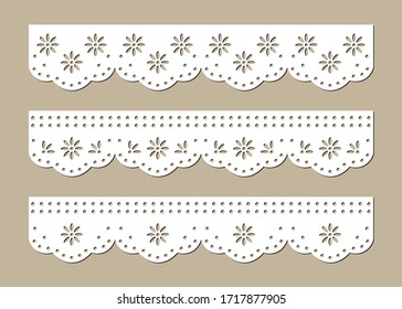 Set of Cotton Lace Eyelets, Decorative Fabric Borders