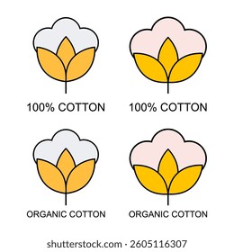 Set of Cotton organic icon, clothing symbol natural symbol, web graphic vector illustration .