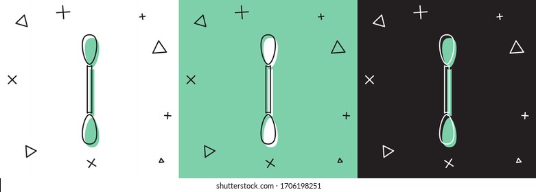 Set Cotton swab for ears icon isolated on white and green, black background.  Vector Illustration
