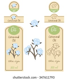  Set of  Cottonseed Oil labels, hand draw vector illustration