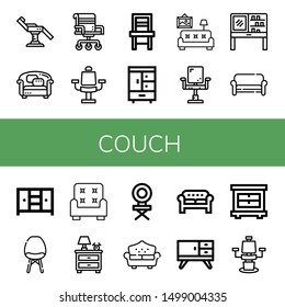 Set of couch icons such as Chair, Sofa, Closet, Living room, Dressing table, Armchair, Nightstand, Furniture , couch