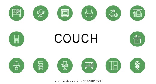 Set of couch icons such as Dressing table, Chair, Closet, Armchair, Lobby, Furniture, Bedside table , couch