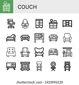 Set of couch icons such as Nightstand, Chair, Dressing table, Closet, Bedside table, Divan, Sofa, Armchair, Furniture , couch