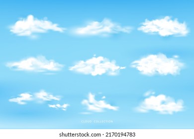 Set of could vector illustration on summer blue sky background